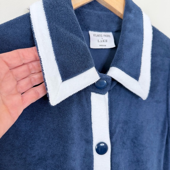 Atlantic-Pacific x Lake Pajamas Darcy Terry Cloth Button Front Shift Dress Navy - Picture 6 of 11